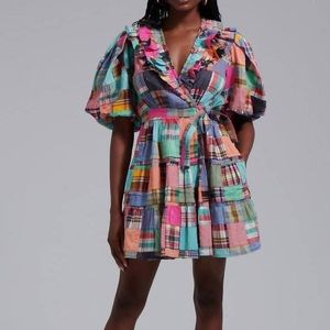 Love the Label Plaid Patchwork Wrap Dress